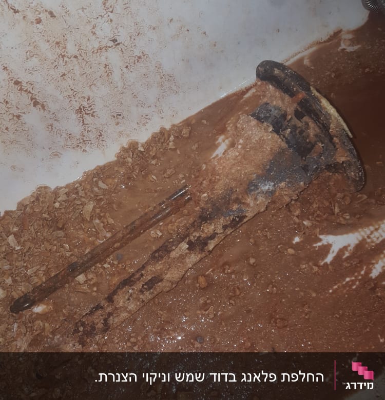 כלי אינסטלציה חלוד ומלוכלך בתוך אמבטיה